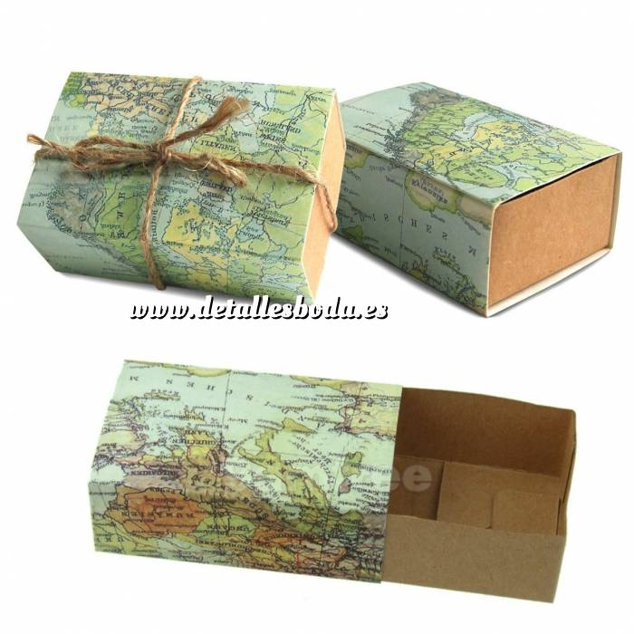 Imagen Cajitas para regalo Cajita Boda viajeros - Mapa Mundial con cuerda incluida 
