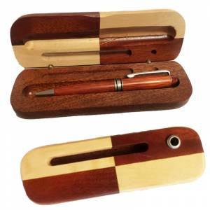 Boligrafos - Bolígrafo imitacion madera Cerezo con caja de madera bicolor 